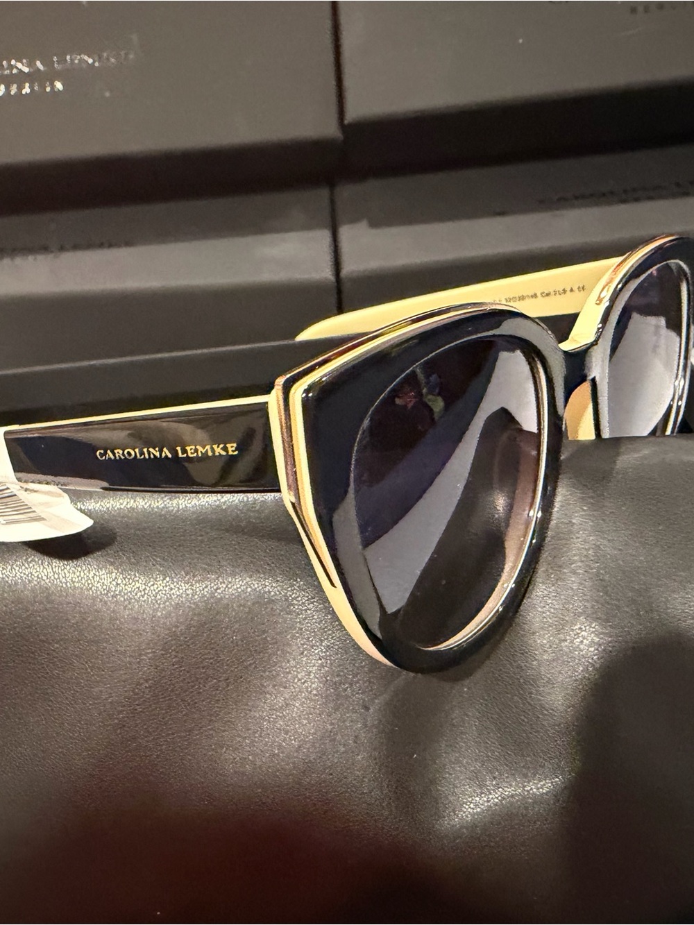 Carolina Lemke Oversized cat eye  Sunglasses - Black & Gold Trim two tone - Picture 4 of 13